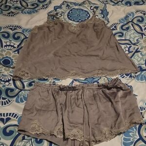 Victoria's Secret Taupe Lace Trim Pajama Set